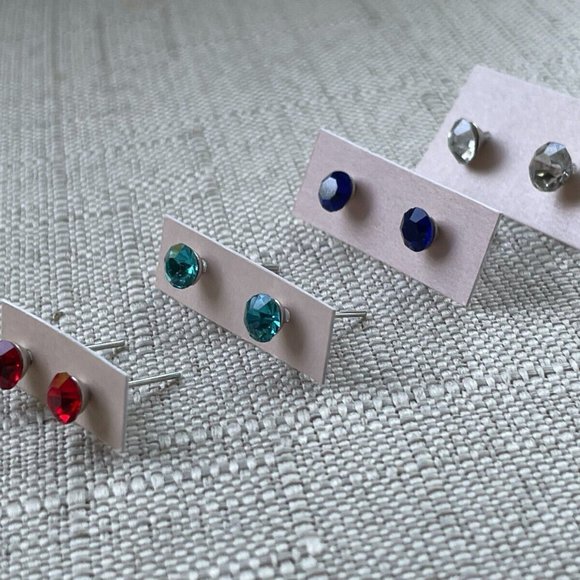Women Stud Earrings Fashion Jewelry Blue Red Green Clear Tone Lot of 4 - Picture 7 of 11
